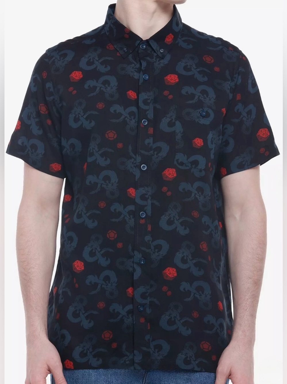 HOT TOPIC Dungeons & Dragons Logo Woven Mens Button-Up Black Sz M